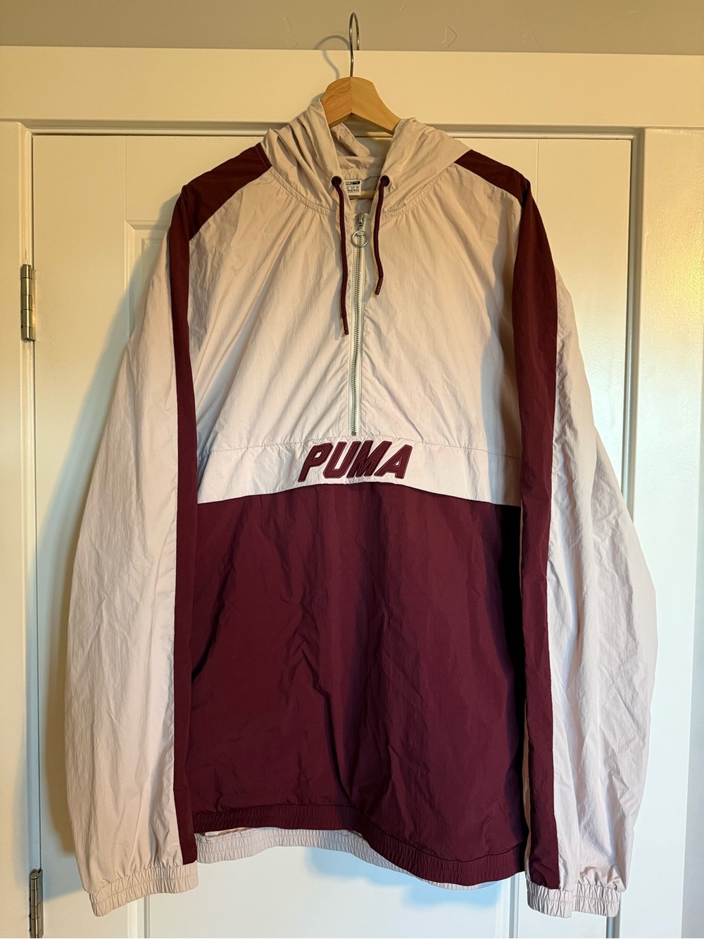 Puma Maroon and White Half-Zip Pullover Windbreaker